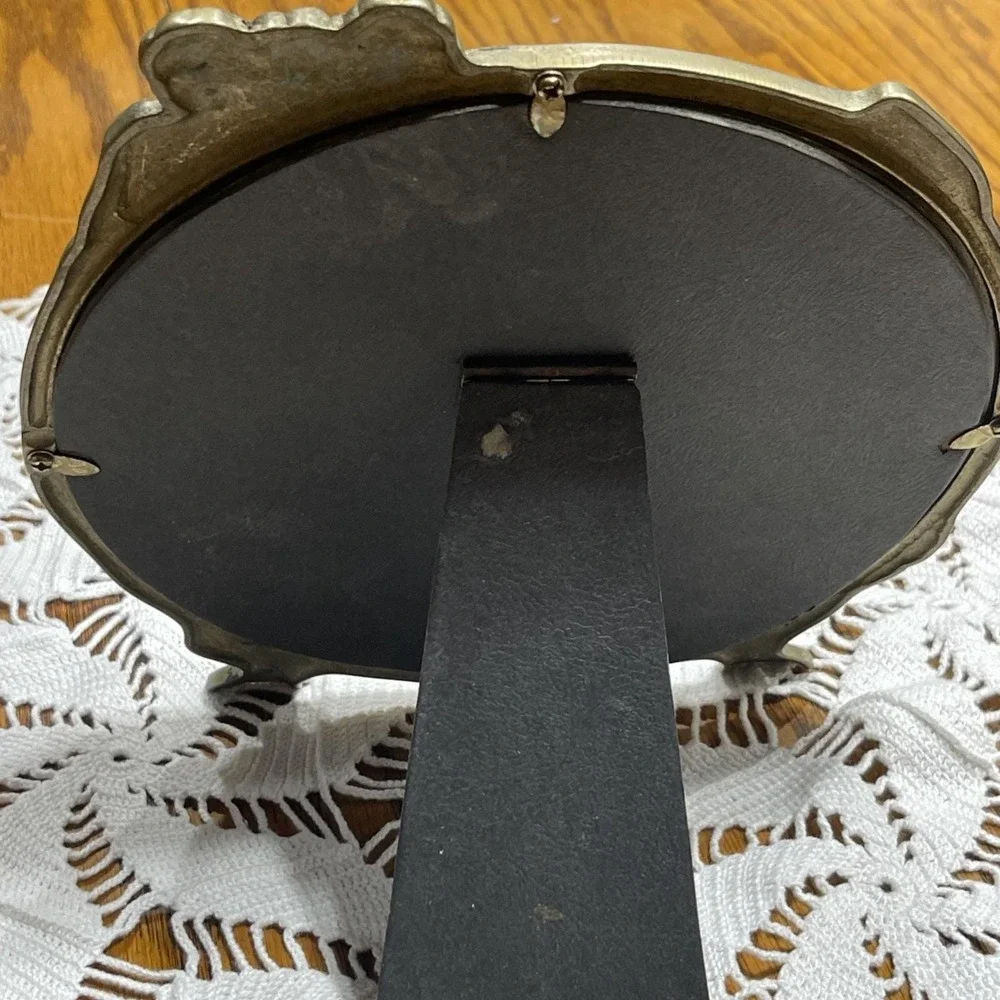 Vintage Art Nouveau Brass Mirror Lady of Lake Flower Vanity Frame